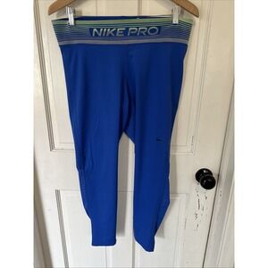 Nike Pro Womens XXL 7/8 Training Tights Mesh Panels Bright Blue Dri Fit Workout
